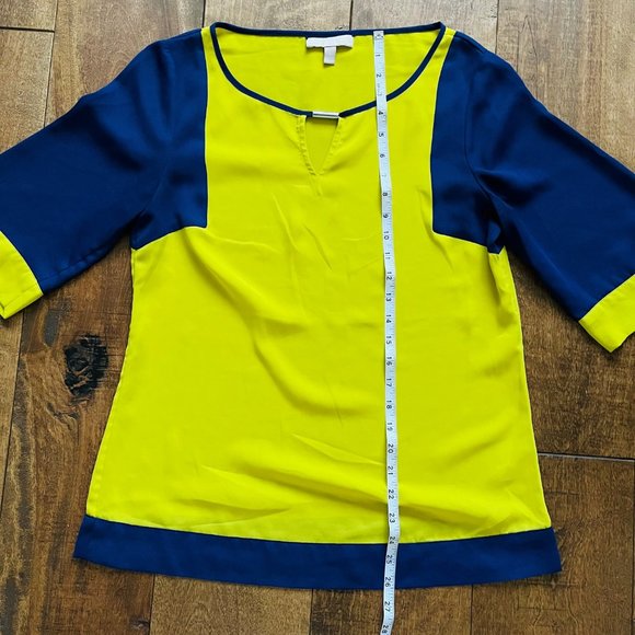 Banana Republic Bright Yellow/Blue Colour-Block Loose Fitting Blouse, Size S - Picture 7 of 11